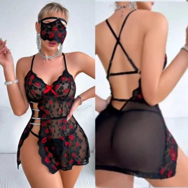 Lips & Hearts Sheer Lace Babydoll Set