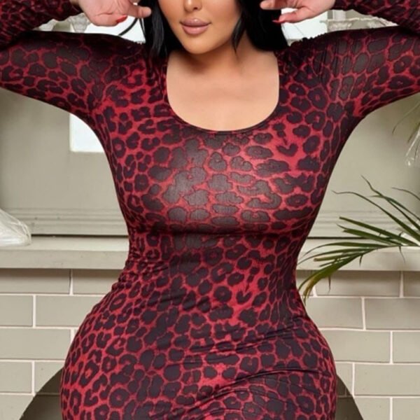 Bold Crimson Leopard Print Bodycon Dress