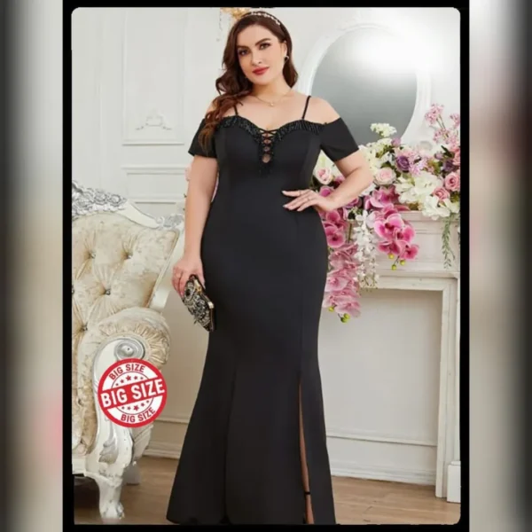Elegant Plus-Size Cold-Shoulder Mermaid Evening Gown
