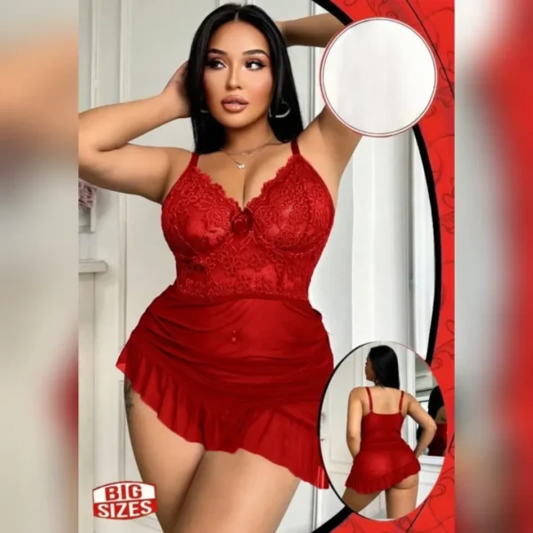 Stunning Red Lace & Mesh Babydoll Set