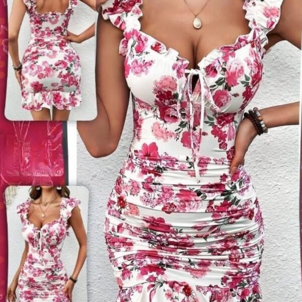 Ruched Floral Print Mini Dress