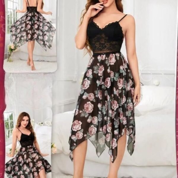 Black Lace and Floral Chiffon