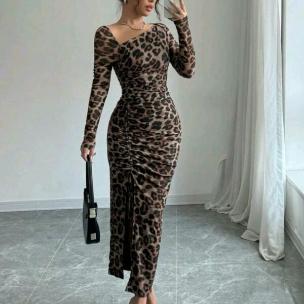 Tiger Print Ruched Midi Dress