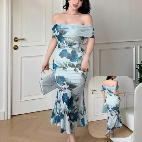 Floral Off-Shoulder Mermaid Midi Dress