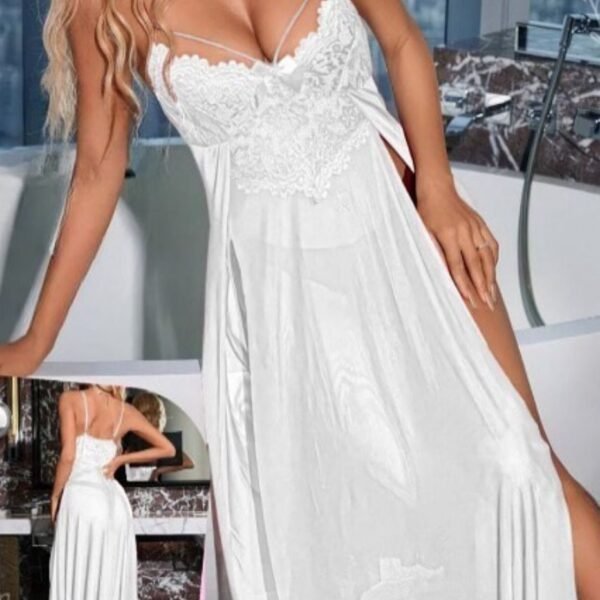 Elegant White Satin Lace Maxi Chemise