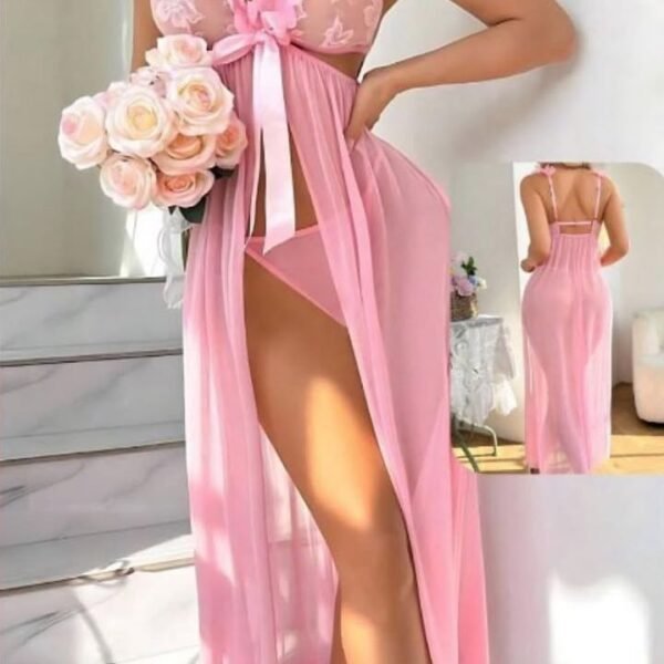 Pink Sheer Maxi Lingerie Set