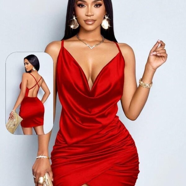 Satin Cowl Neck Mini Bodycon Dress