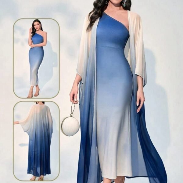 Elegant Ombre Maxi Dress and Shawl Set