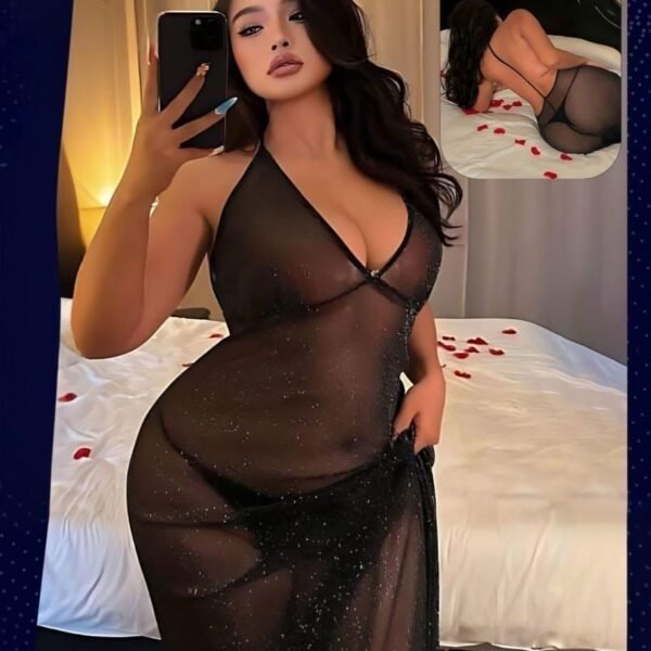 Sheer Glitter Halter Lingerie Gown