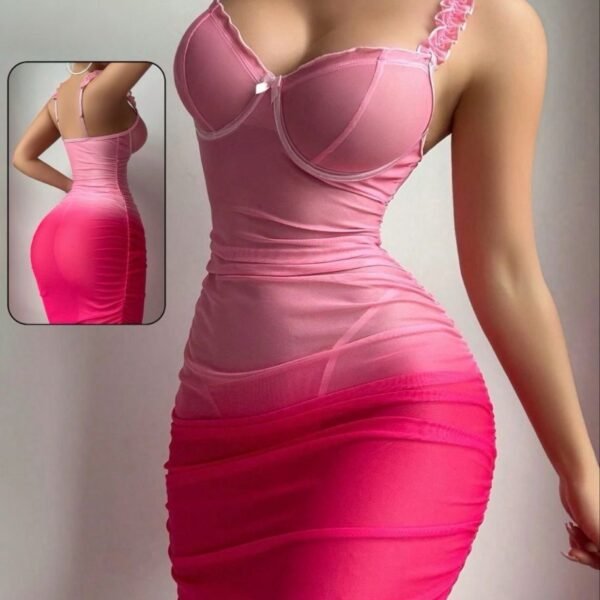 Pink Ombré Mesh Bodycon Dress