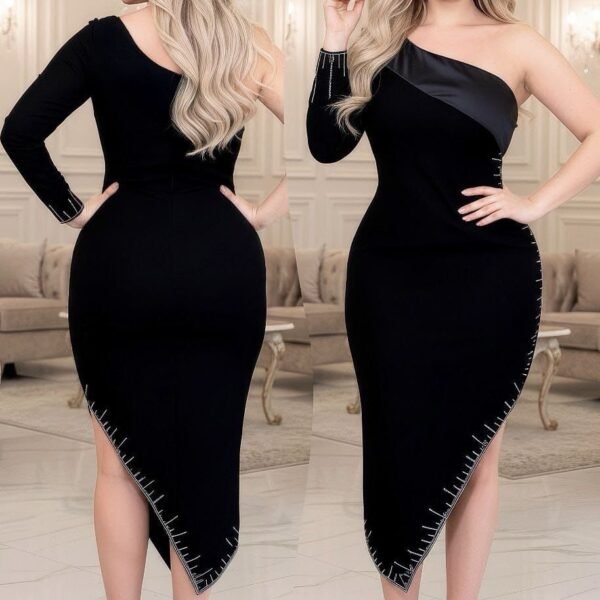 Sophisticated One-Shoulder Asymmetrical Midi Dress