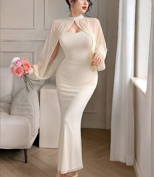 Elegant Mermaid Maxi Dress with Sheer Chiffon Bolero