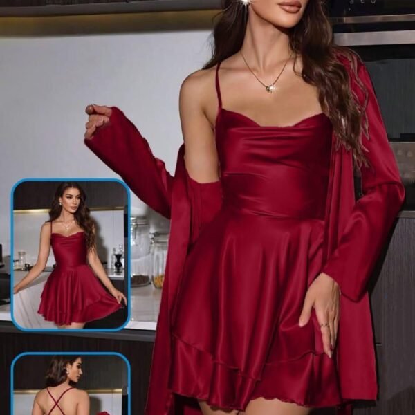 Elegant Satin Mini Nightdress & Robe Set