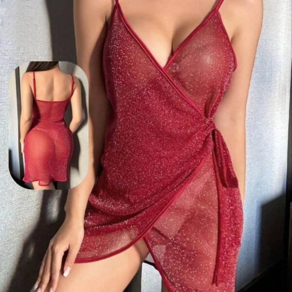 Sparkling Metallic Mesh Sheer Nightgown with Drape Detail