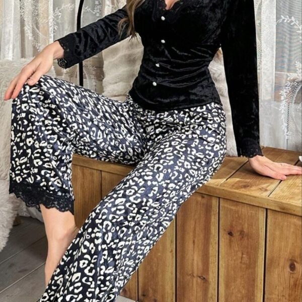 Luxe Velvet & Leopard Print Pajama Set