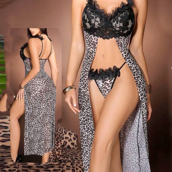 Exotic Leopard Print & Lace Lingerie Set