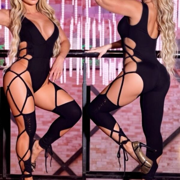 High-Cut Strappy Cut-Out Jumpsuit Set