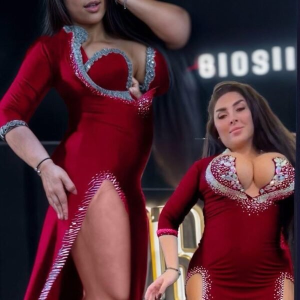 Glamorous High-Slit Rhinestone Performance Gown