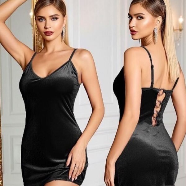 Elegant Velvet Mini Slip Dress with Cut-Out Back Detail