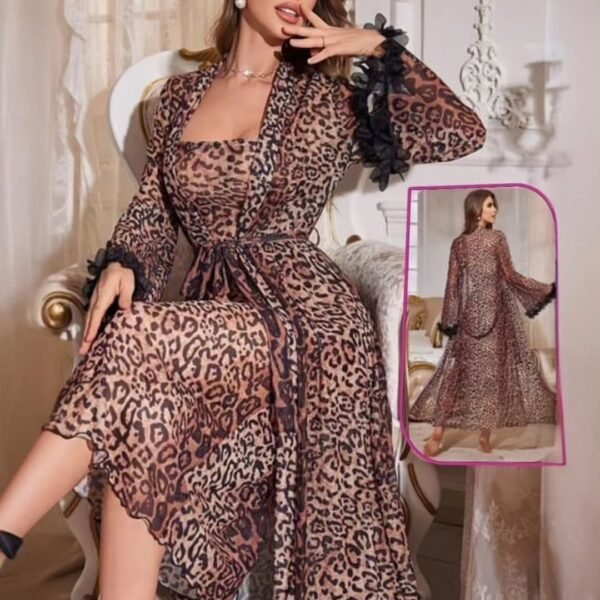 Elegant Leopard Print Robe & Chemise Set