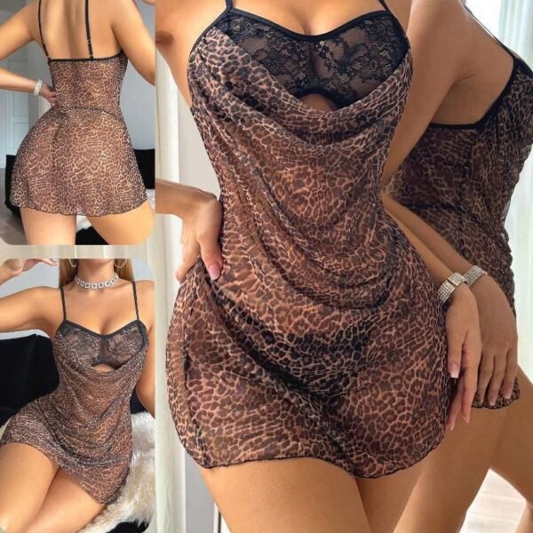 Leopard Print Lace Mesh Chemise