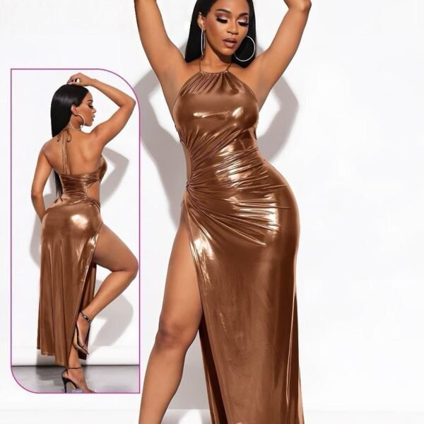 Stunning Metallic Halter Maxi Dress