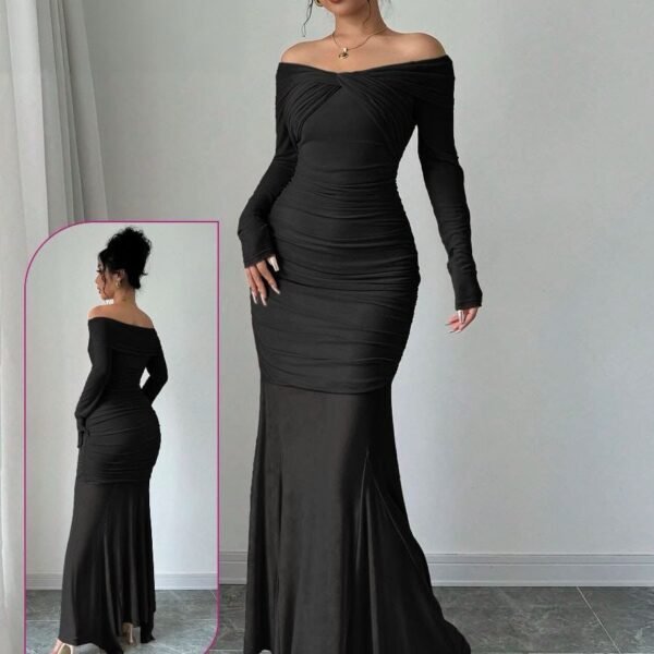 Elegant Off-the-Shoulder Ruched Mermaid Gown