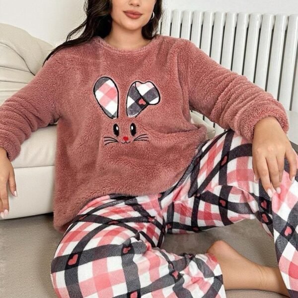Cozy Rabbit Embroidered Plush Pajama Set