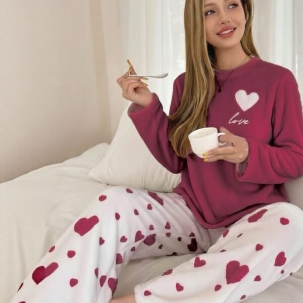 Cozy Heart-Print Fleece Pajama Set