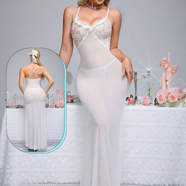 Elegant Sheer Lace Maxi Nightgown