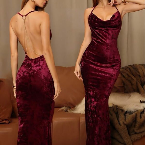 Luxurious Backless Crushed Velvet Maxi Dress
