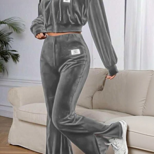 Two-Piece Cropped Zip-Up & Flared Pants Set