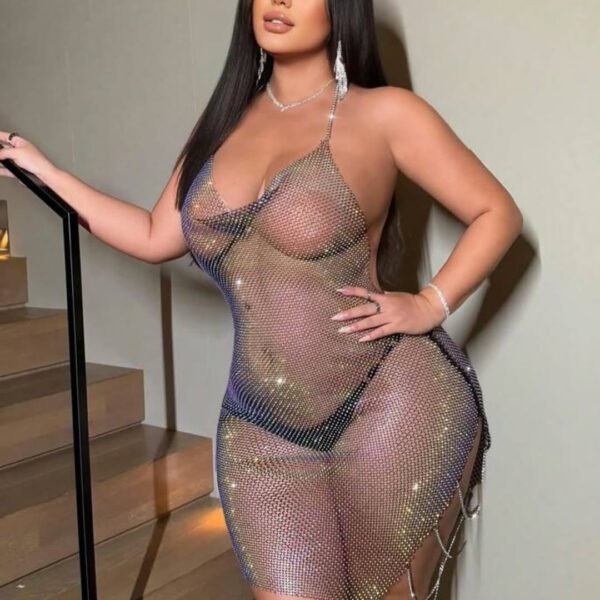 Rhinestone Mesh Mini Dress