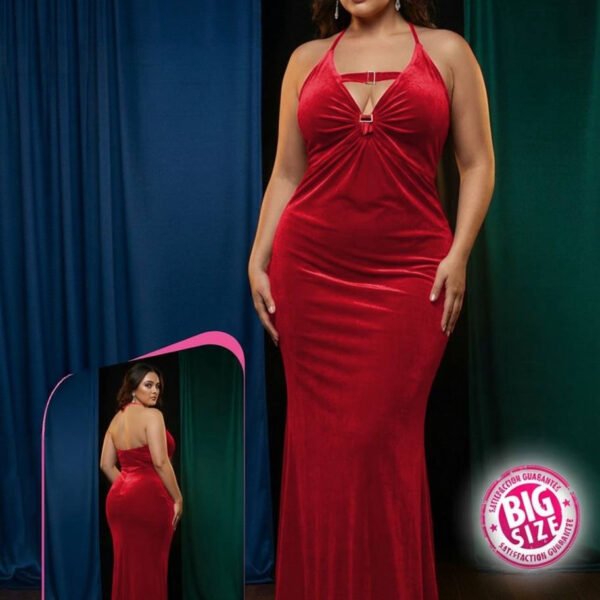 Elegant Velvet Halter Gown - Plus Size Special Edition