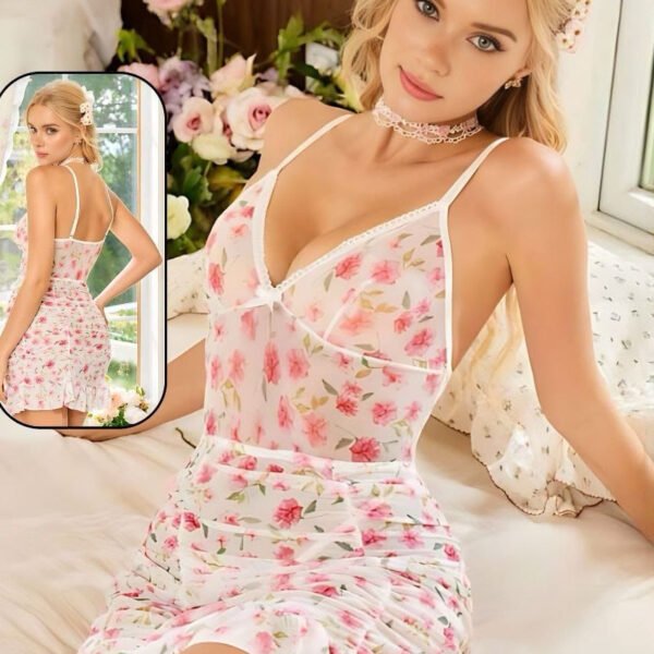 Floral Print Mesh Chemise