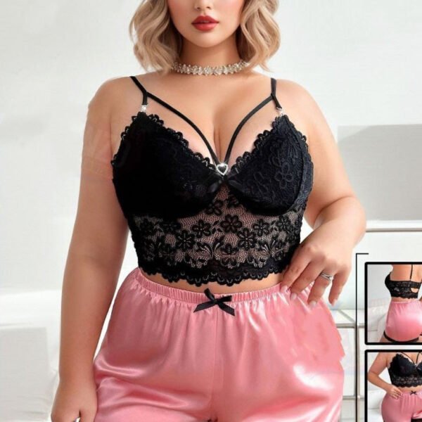 Elegant 2-Piece Lace & Satin Pajama Set