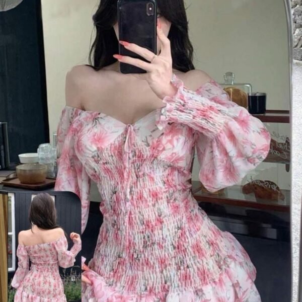 Elegant Floral Pink Smocked Mini Dress
