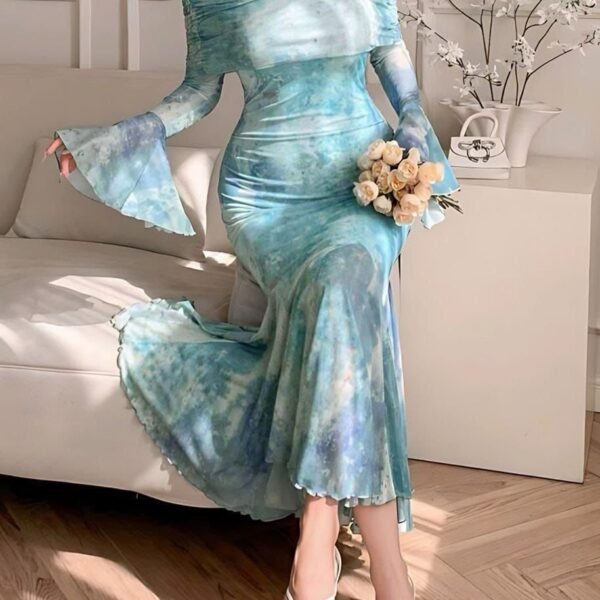 Ethereal Off-Shoulder Tie-Dye Mermaid Maxi Dress