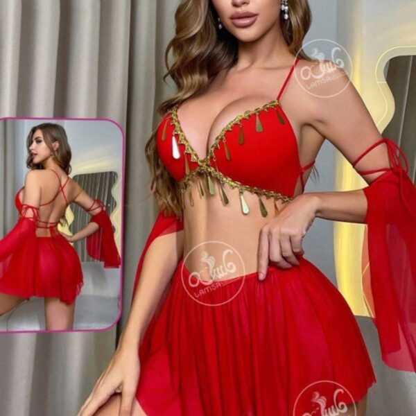 3-Piece Scarlet Red Oriental Lingerie Set