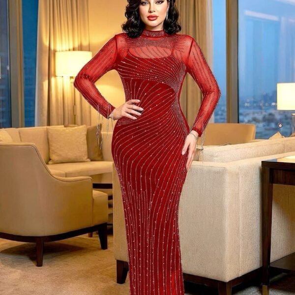 Elegant Rhinestone-Embellished Maxi Gown