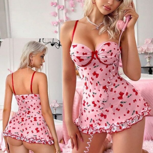 Sweet Cherry & Bow Print Babydoll