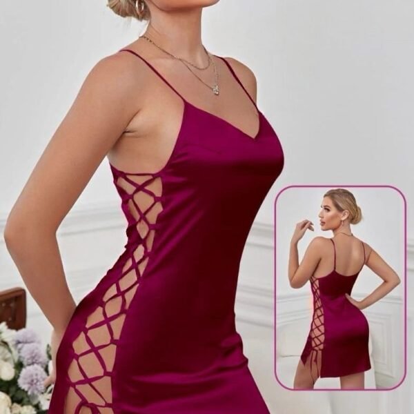 Elegant Satin Lace-Up Side Mini Nightdress