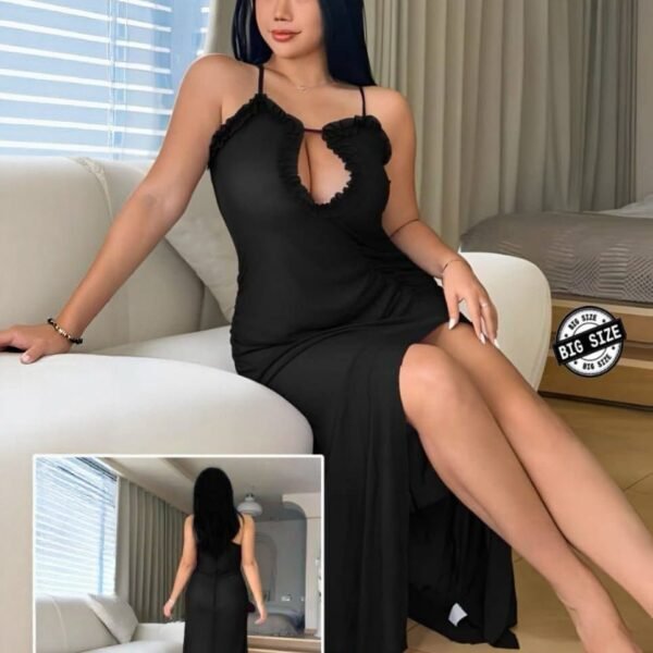 Elegant Big-Size Noir Maxi Nightgown
