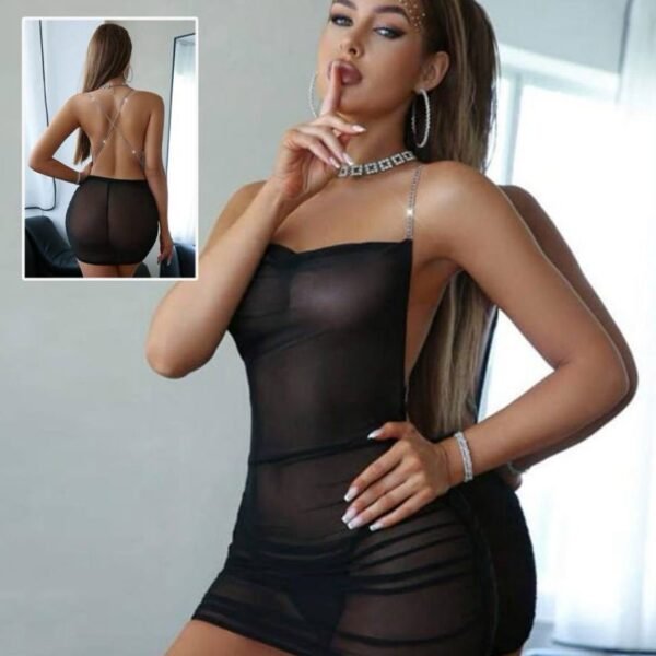 Allure Sheer Mesh Mini Dress with Rhinestone Accents