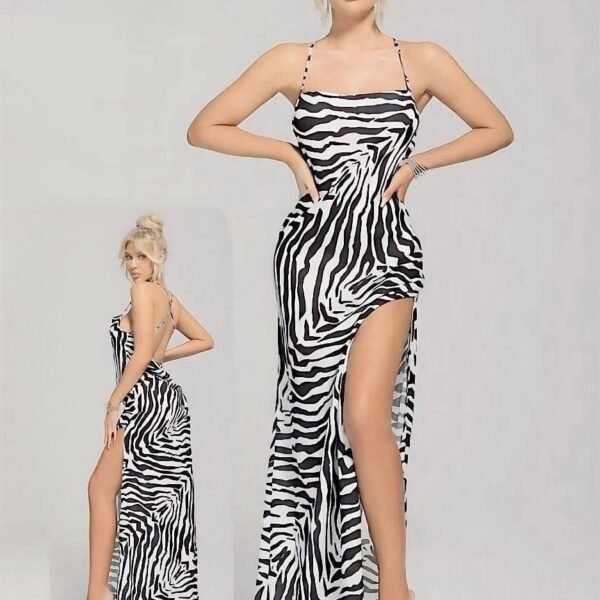 Zebra Print High-Slit Maxi Dress