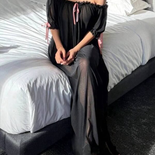 Elegant Off-The-Shoulder Sheer Nightgown