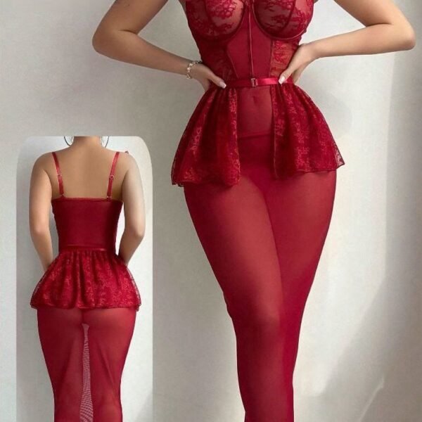 Elegant Lace Peplum Corset Jumpsuit with Bow Straps