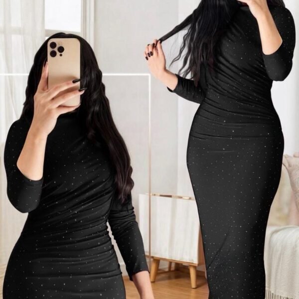 Elegant Sparkling Ruched Maxi Dress