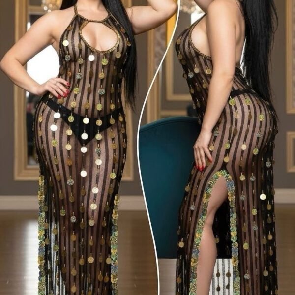 Glamorous Sheer Sequin Halter Maxi Dress