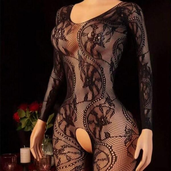 Elegant Black Floral Lace Bodystocking
